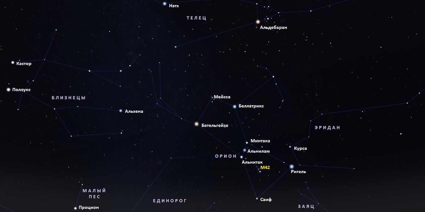 Основные звезды созвездия Орион