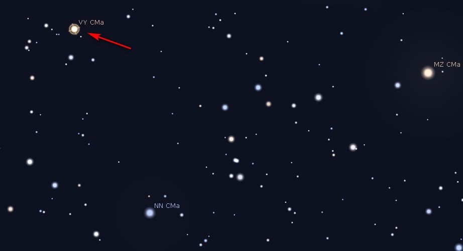 Окрестности VY Большого Пса в программе Stellarium.