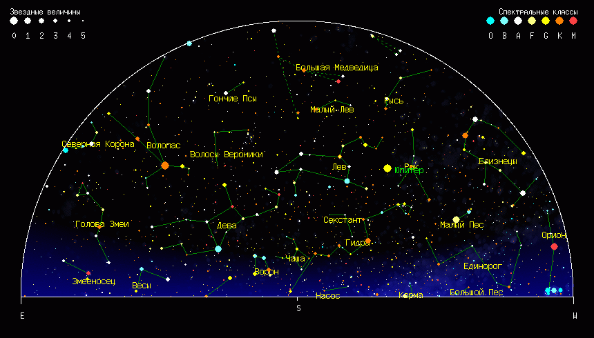 Звездное небо в апреле 2018
