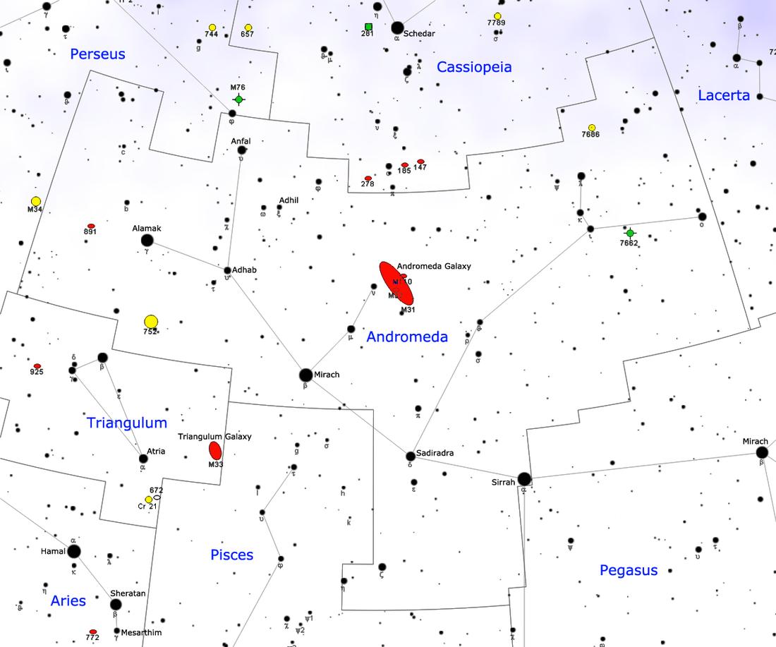 Карта созвездия Андромеда.